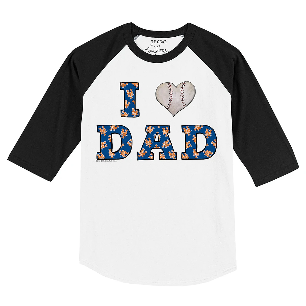 Infant Tiny Turnip White/Black New York Mets I Love Dad 3/4-Sleeve Raglan T-Shirt