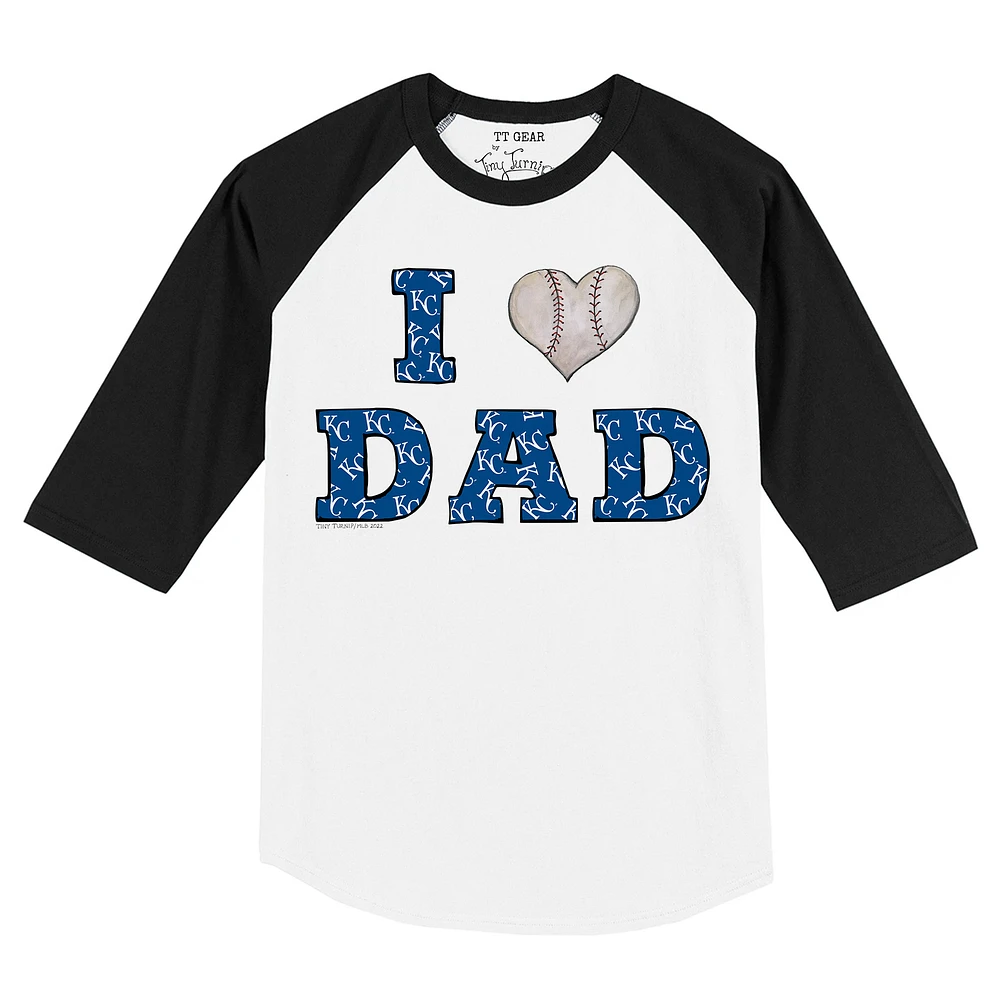 Toddler Tiny Turnip White/Black Kansas City Royals I Love Dad 3/4-Sleeve Raglan T-Shirt