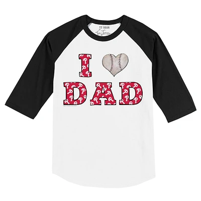 Toddler Tiny Turnip White/Black Philadelphia Phillies I Love Dad 3/4-Sleeve Raglan T-Shirt