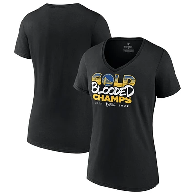 Women's Fanatics Black Golden State Warriors 2022 NBA Finals Champions Gold Blooded V-Neck T-Shirt