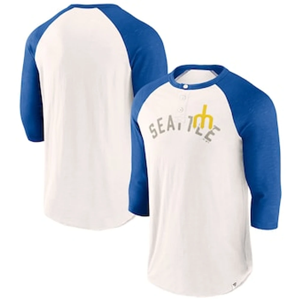 Men's Fanatics White/Royal Seattle Mariners Backdoor Slider Raglan 3/4-Sleeve T-Shirt