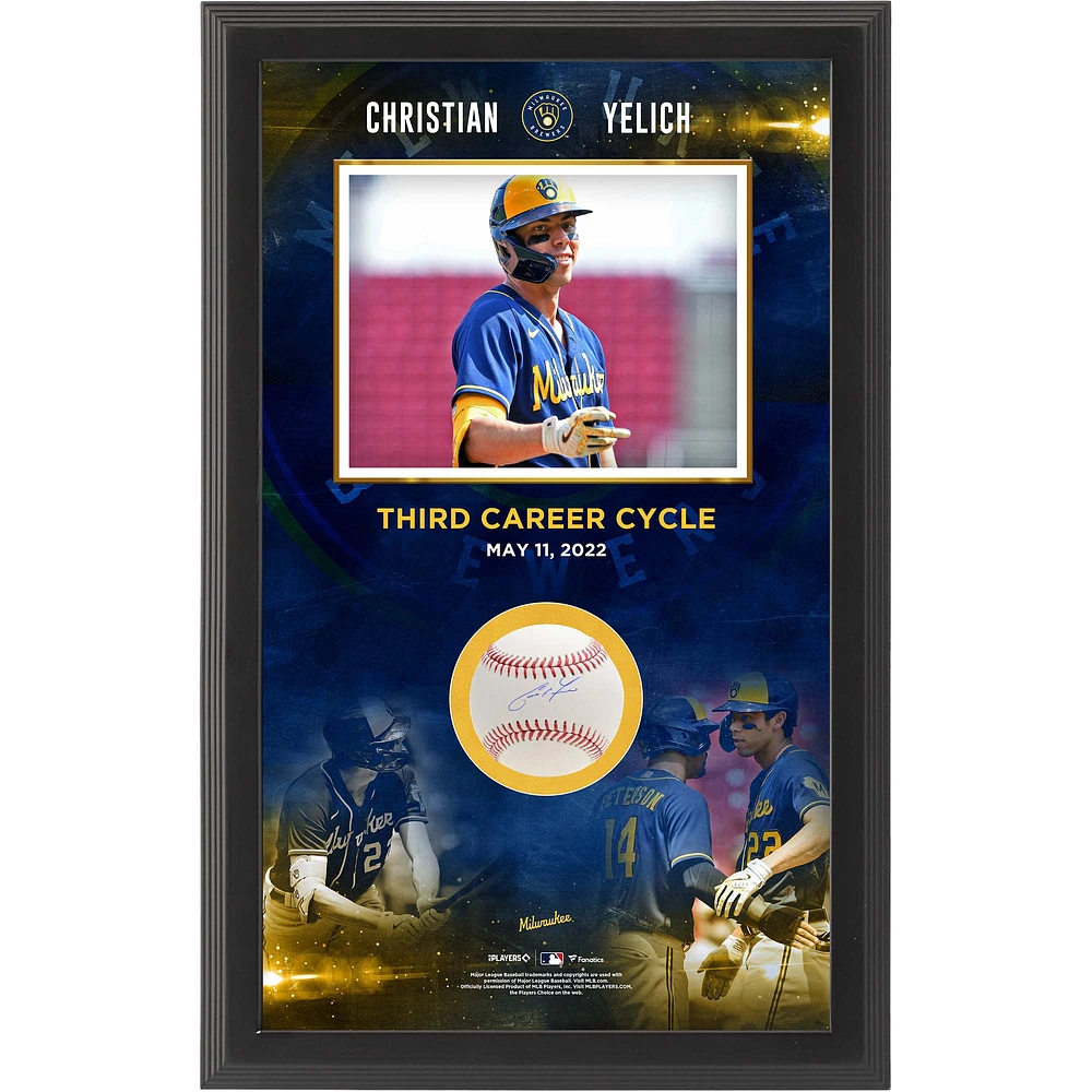 Christian Yelich Milwaukee Brewers Autographed 3rd Career Cycle Baseball Shadowbox Collage