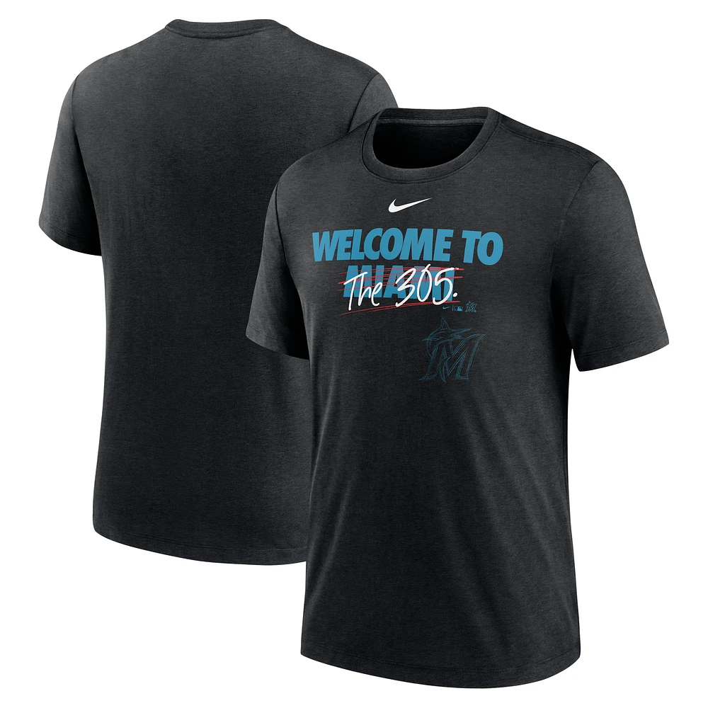 Men's Nike Heather Black Miami Marlins Home Spin Tri-Blend T-Shirt