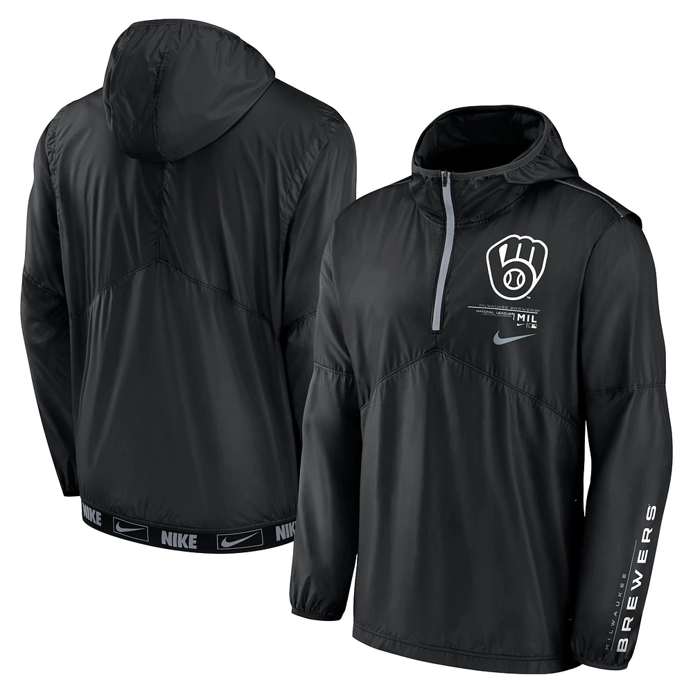 Men's Nike Black Milwaukee Brewers Authentic Night Game Performance Half-Zip Windbreaker
