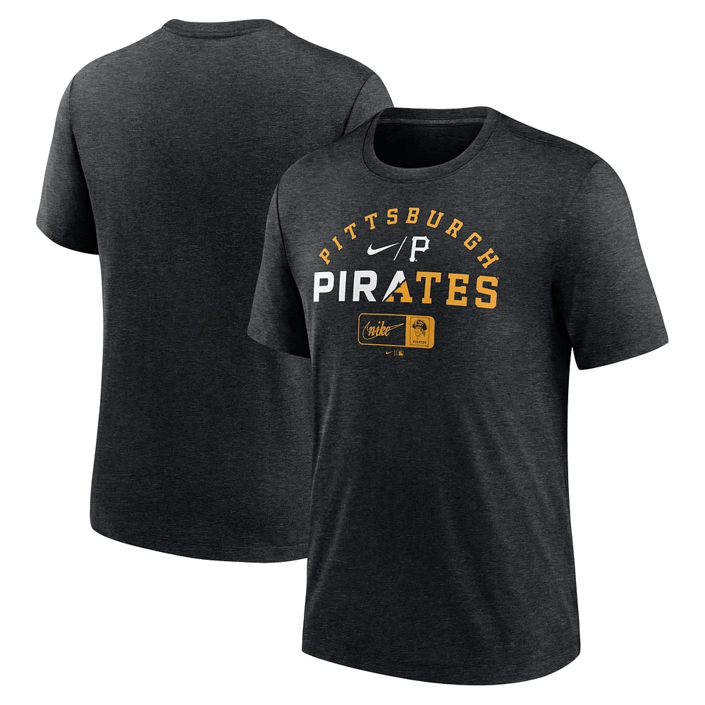 Men's Nike Heather Black Pittsburgh Pirates Rewind Review Slash Tri-Blend T-Shirt