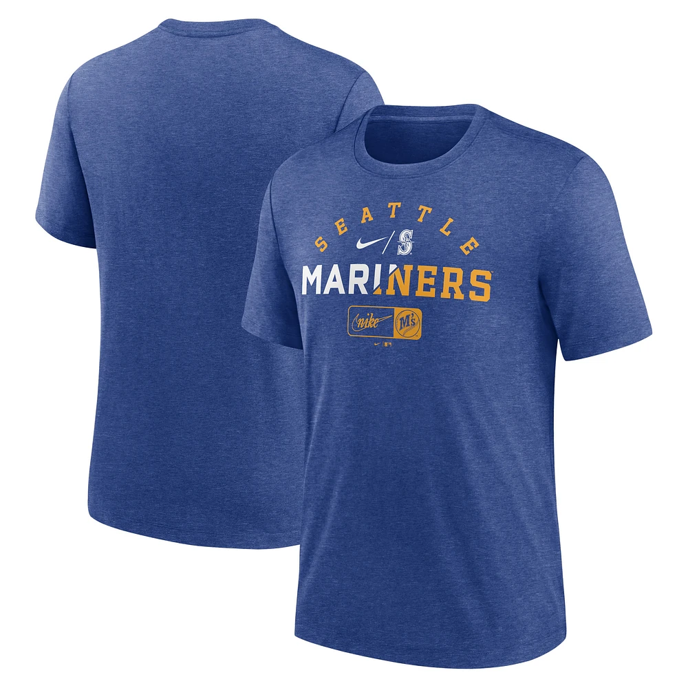 Men's Nike Heather Royal Seattle Mariners Rewind Review Slash Tri-Blend T-Shirt