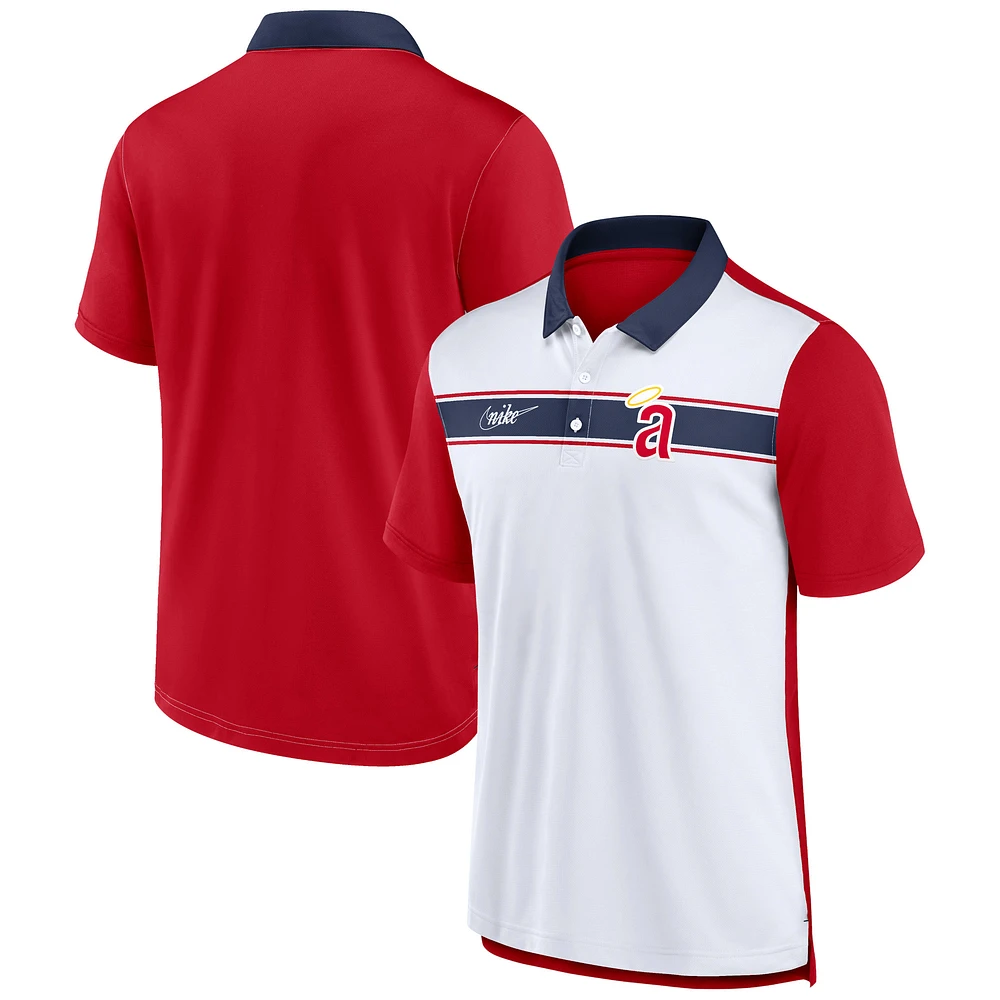 Men's Nike White/Red California Angels Rewind Stripe Polo