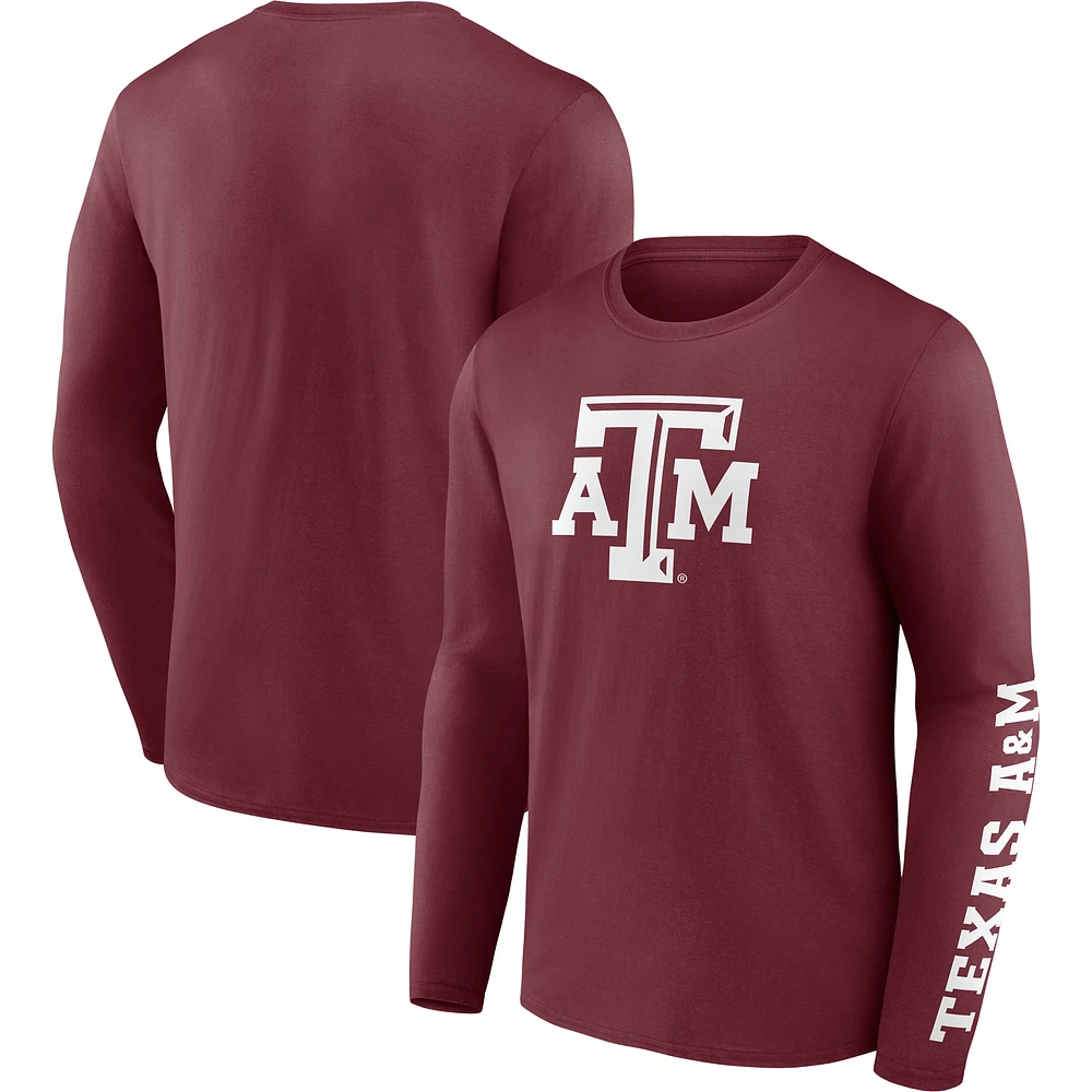 Men's Fanatics Maroon Texas A&M Aggies Double Time 2-Hit Long Sleeve T-Shirt