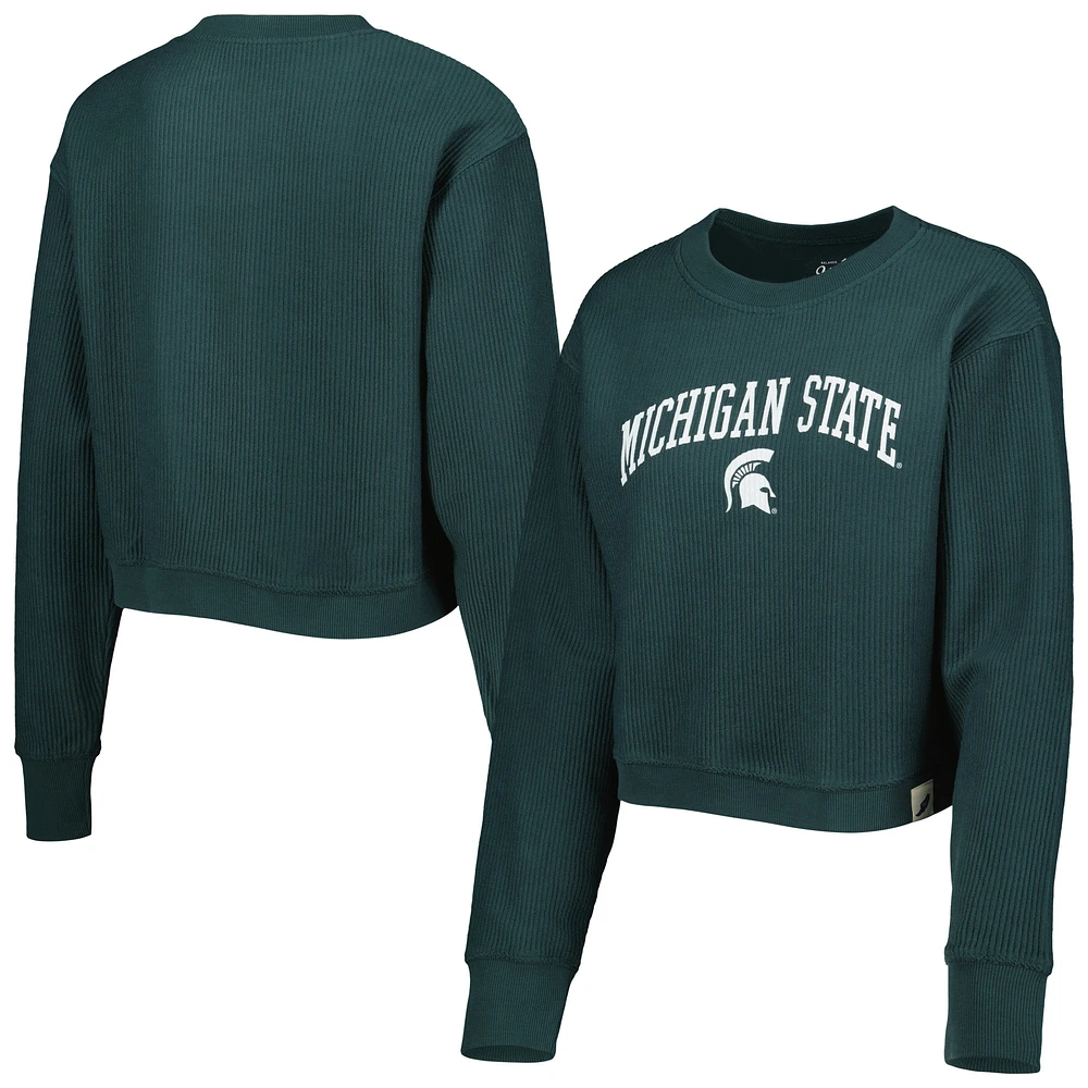 Women's League Collegiate Wear Green Michigan State Spartans Classic Campus Corded Timber Sweatshirt
