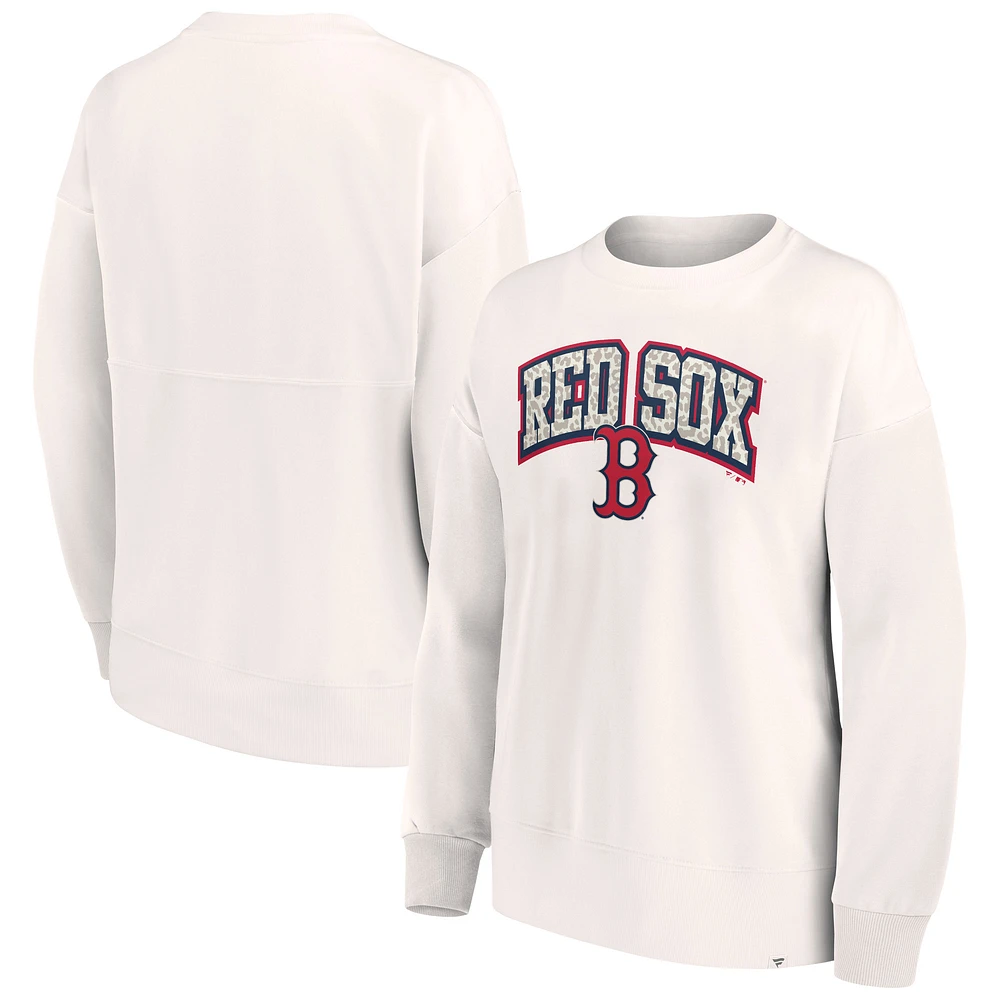 Women's Fanatics Cream Boston Red Sox Leopard Pullover Sweatshirt