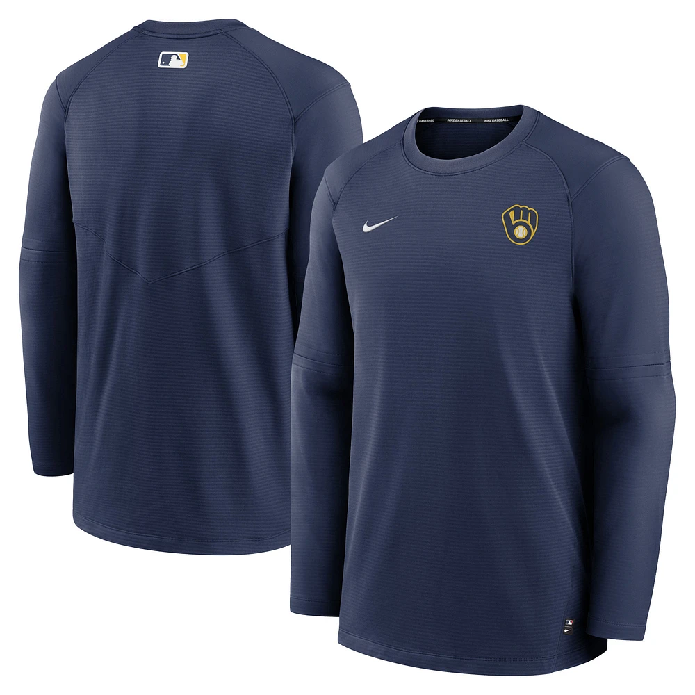 Men's Nike Navy Milwaukee Brewers Authentic Collection Logo Performance Long Sleeve T-Shirt
