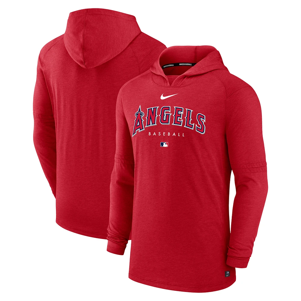 Men's Nike Heather Red Los Angeles Angels Authentic Collection Early Work Tri-Blend Performance Pullover Hoodie