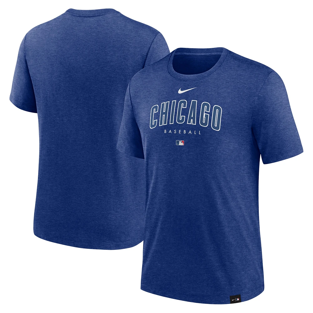 Men's Nike Heather Royal Chicago Cubs Authentic Collection Early Work Tri-Blend Performance T-Shirt