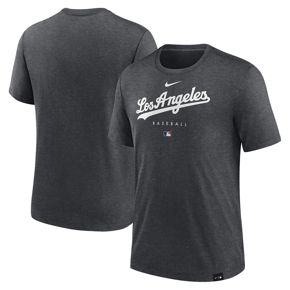 Men's Nike Heather Charcoal Los Angeles Dodgers Authentic Collection Early Work Tri-Blend Performance T-Shirt