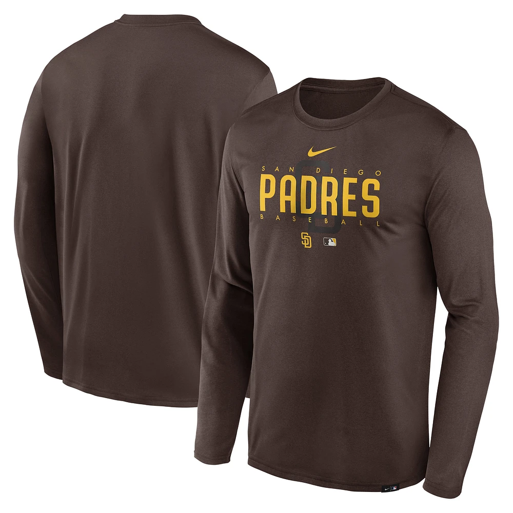 Men's Nike Brown San Diego Padres Authentic Collection Team Logo Legend Performance Long Sleeve T-Shirt