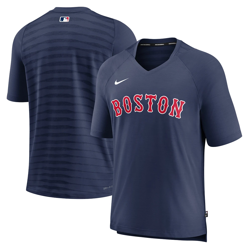 Men's Nike Navy Boston Red Sox Authentic Collection Pregame Raglan Performance V-Neck T-Shirt