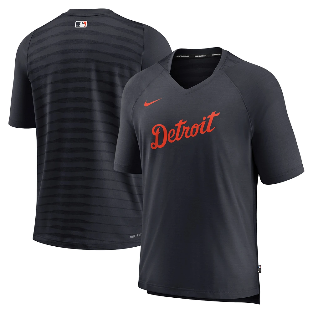 Men's Nike Navy Detroit Tigers Authentic Collection Pregame Raglan Performance V-Neck T-Shirt