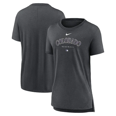 Women's Nike Heather Charcoal Colorado Rockies Authentic Collection Early Work Tri-Blend T-Shirt