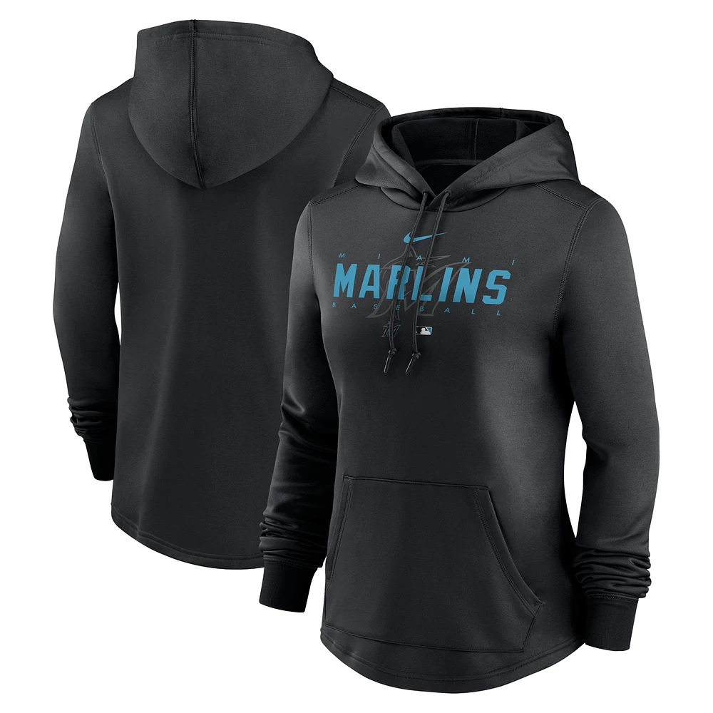 Women's Nike Black Miami Marlins Authentic Collection Pregame Performance Pullover Hoodie