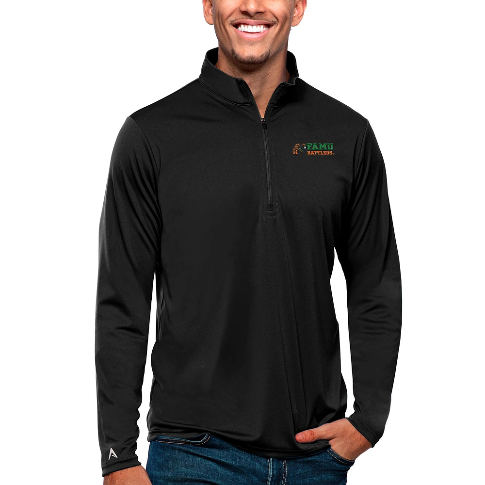 Men's Antigua Black Florida A&M Rattlers Tribute Quarter-Zip Pullover Top