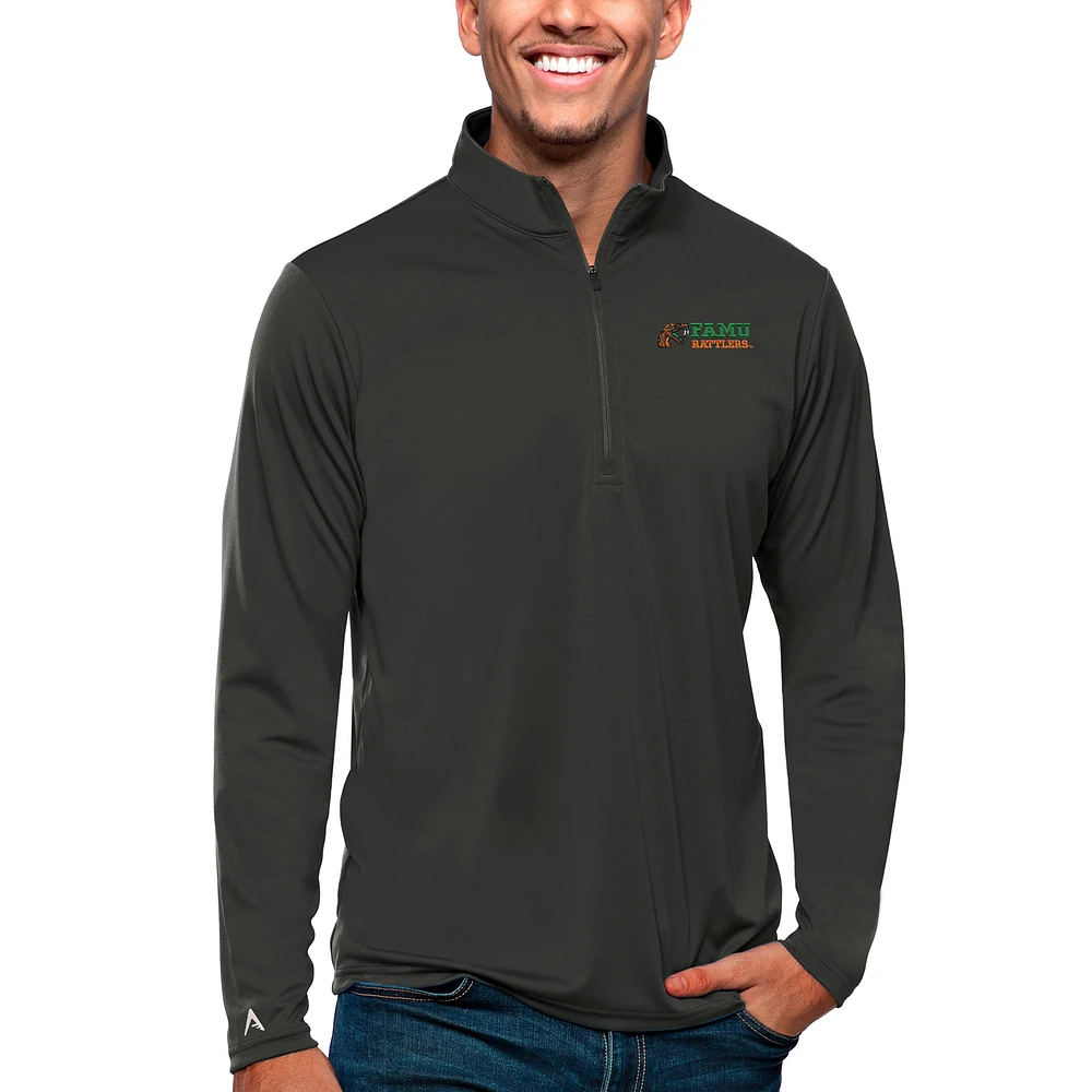 Men's Antigua Gray Florida A&M Rattlers Tribute Quarter-Zip Pullover Top