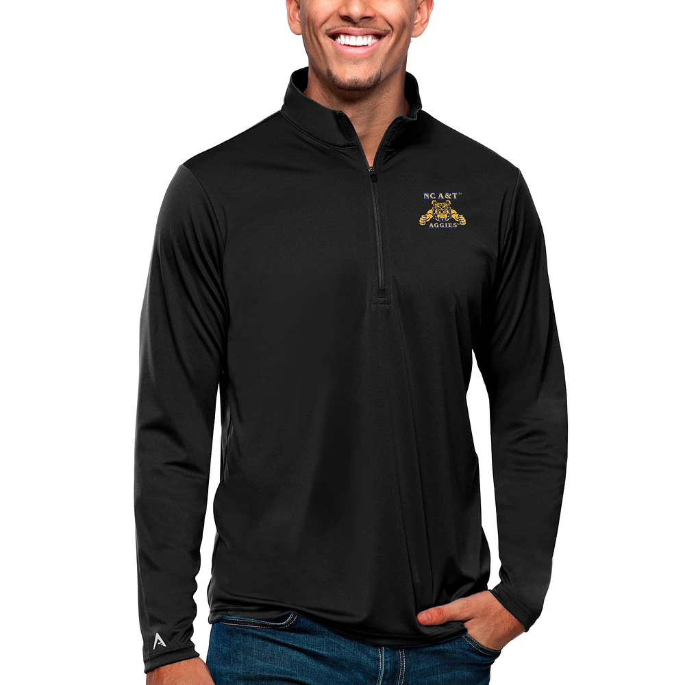 Men's Antigua Black North Carolina A&T Aggies Tribute Quarter-Zip Pullover Top