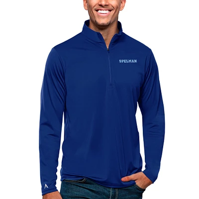 Men's Antigua Royal Spelman College Jaguars Tribute Quarter-Zip Pullover Top