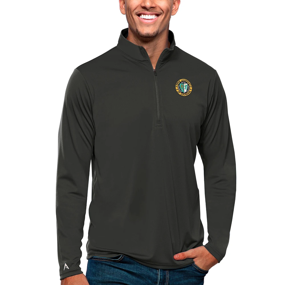 Men's Antigua Gray XULA Gold Tribute Quarter-Zip Pullover Top