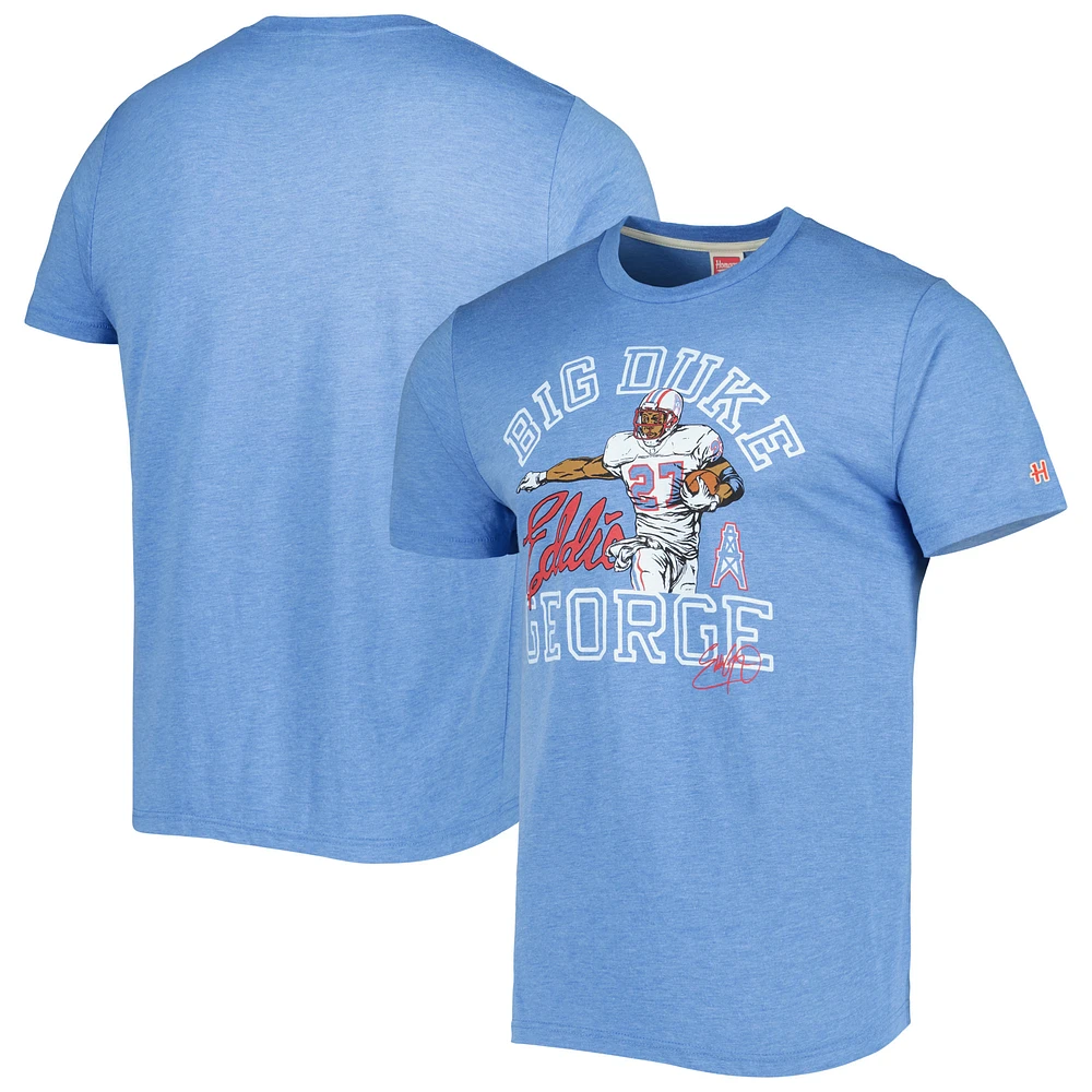 Men's Homage Eddie George Heathered Light Blue Tennessee Titans Caricature Retired Player Tri-Blend T-Shirt