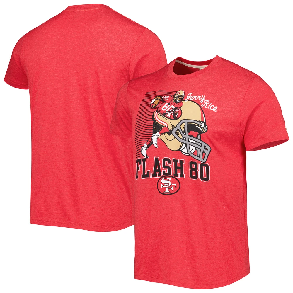 Men's Homage Jerry Rice Heathered Scarlet San Francisco 49ers Caricature Retired Player Tri-Blend T-Shirt