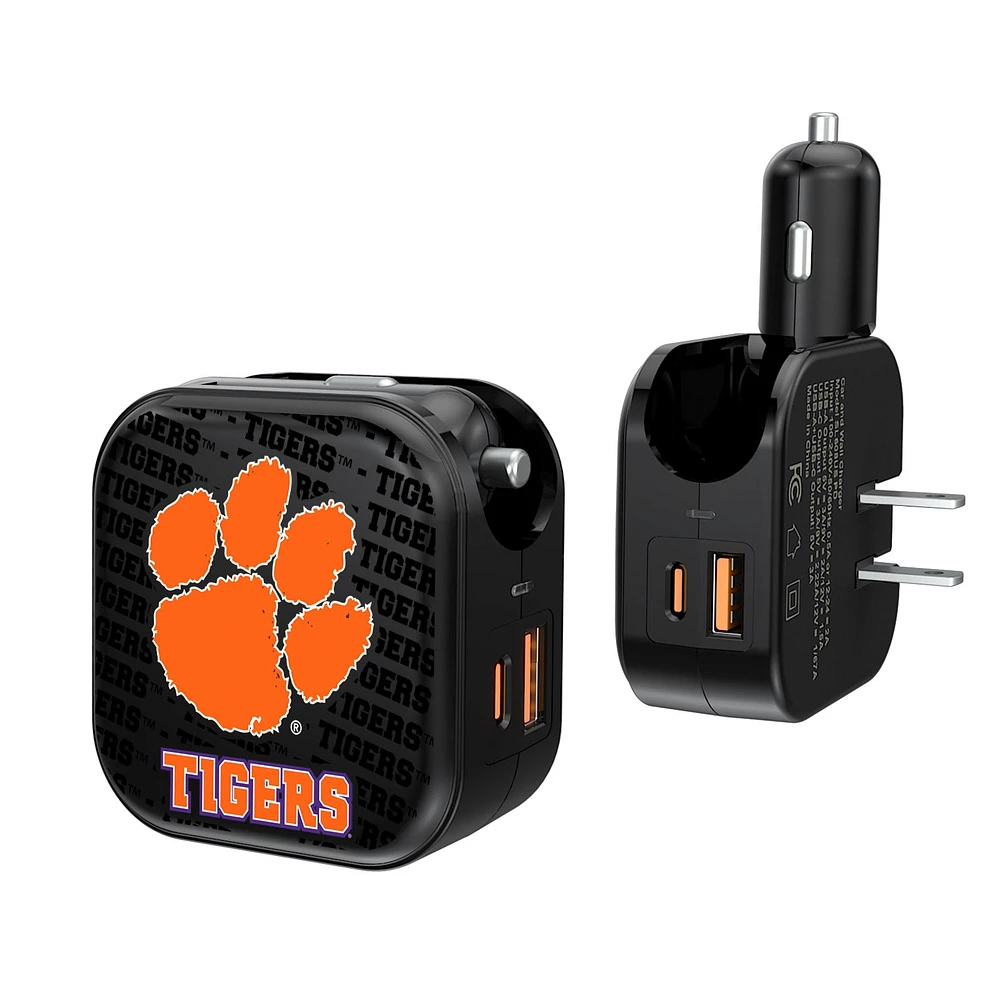 Clemson Tigers Team Logo Dual Port USB Car & Home Charger