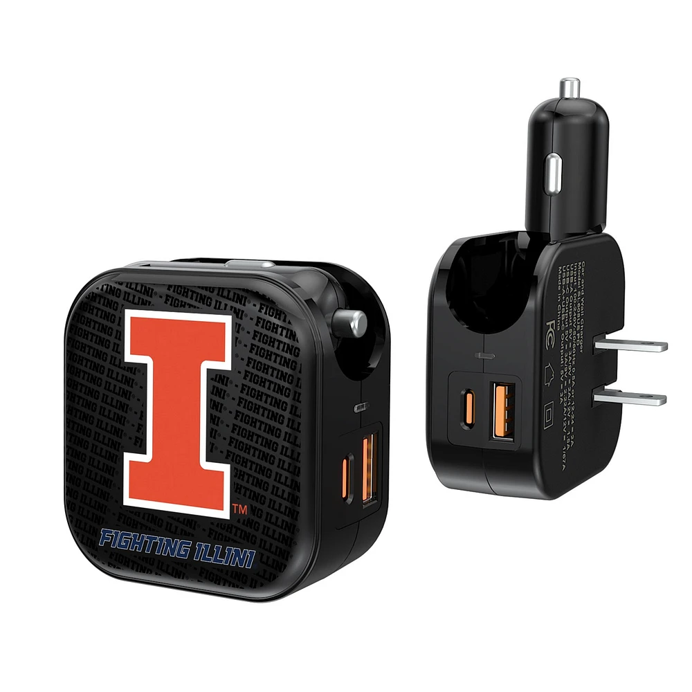 Illinois Fighting Illini Team Logo Dual Port USB Car & Home Charger