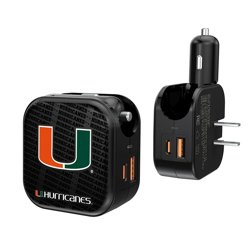Miami Hurricanes Team Logo Dual Port USB Car & Home Charger