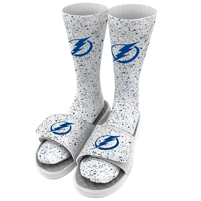 Men's ISlide White Tampa Bay Lightning Speckle Socks & Slide Sandals Bundle