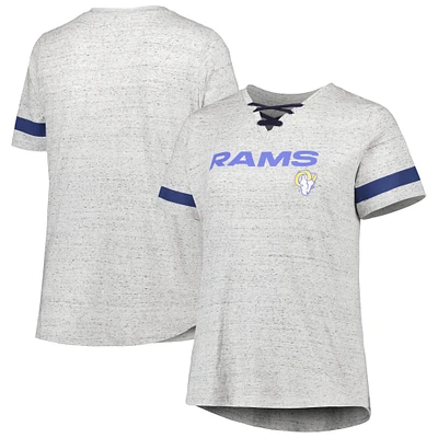 Women's Heather Gray Los Angeles Rams Plus Lace-Up V-Neck T-Shirt