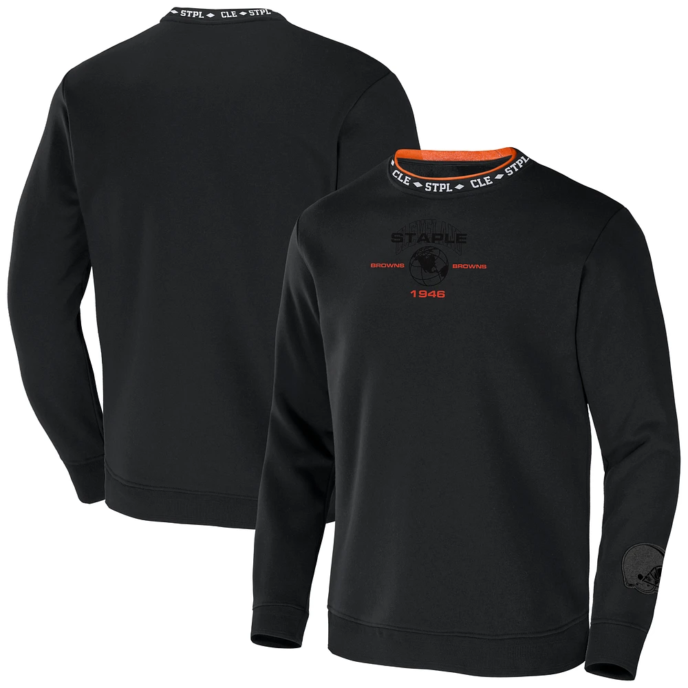 Men's NFL x Staple Black Cleveland Browns Globe Crewneck Pullover
