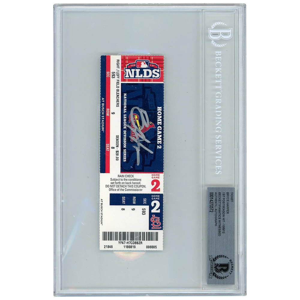 Bryce Harper Washington Nationals Autographed First Career Postseason Hit Game Ticket from October 8 2012 - Beckett/Fanatics Witnessed