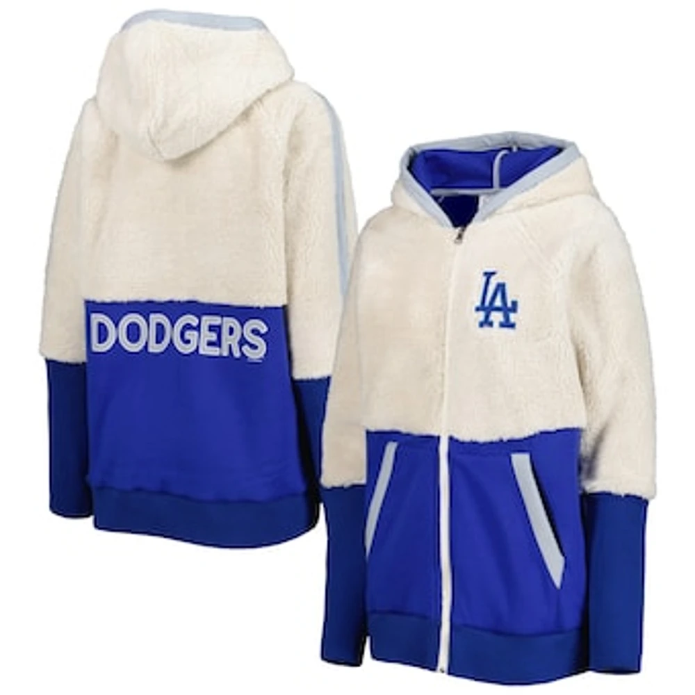 Women's G-III 4Her by Carl Banks Oatmeal/Royal Los Angeles Dodgers Shuffle It Raglan Full-Zip Hoodie