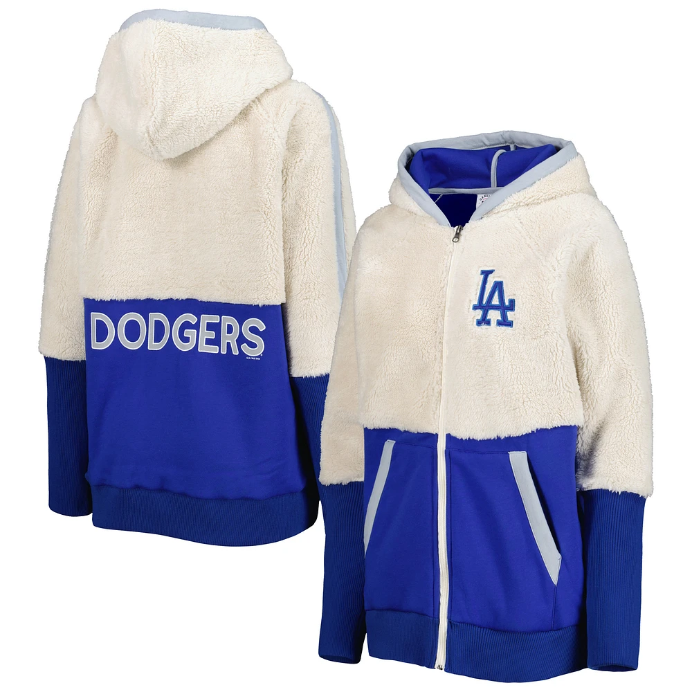 Women's G-III 4Her by Carl Banks Oatmeal/Royal Los Angeles Dodgers Shuffle It Raglan Full-Zip Hoodie