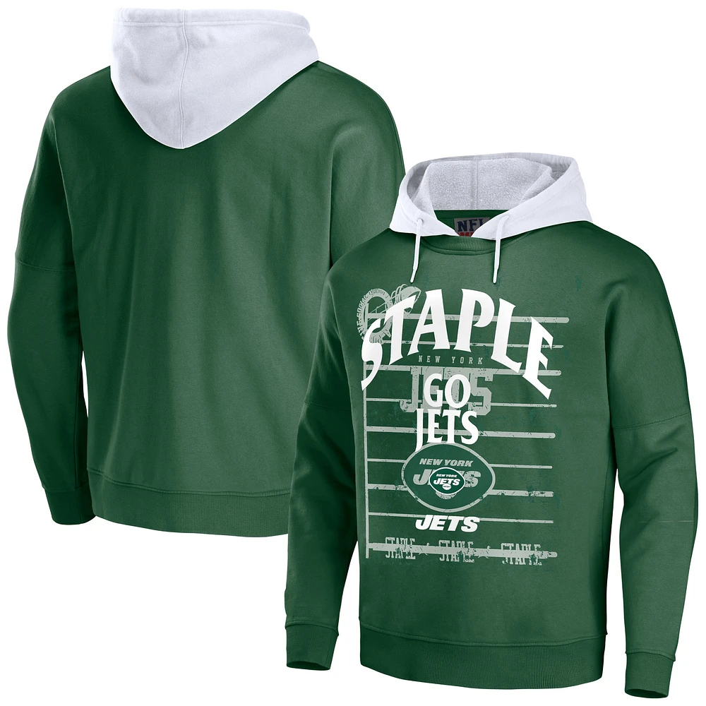 Men's NFL x Staple Green New York Jets Throwback Vintage Wash Pullover Hoodie