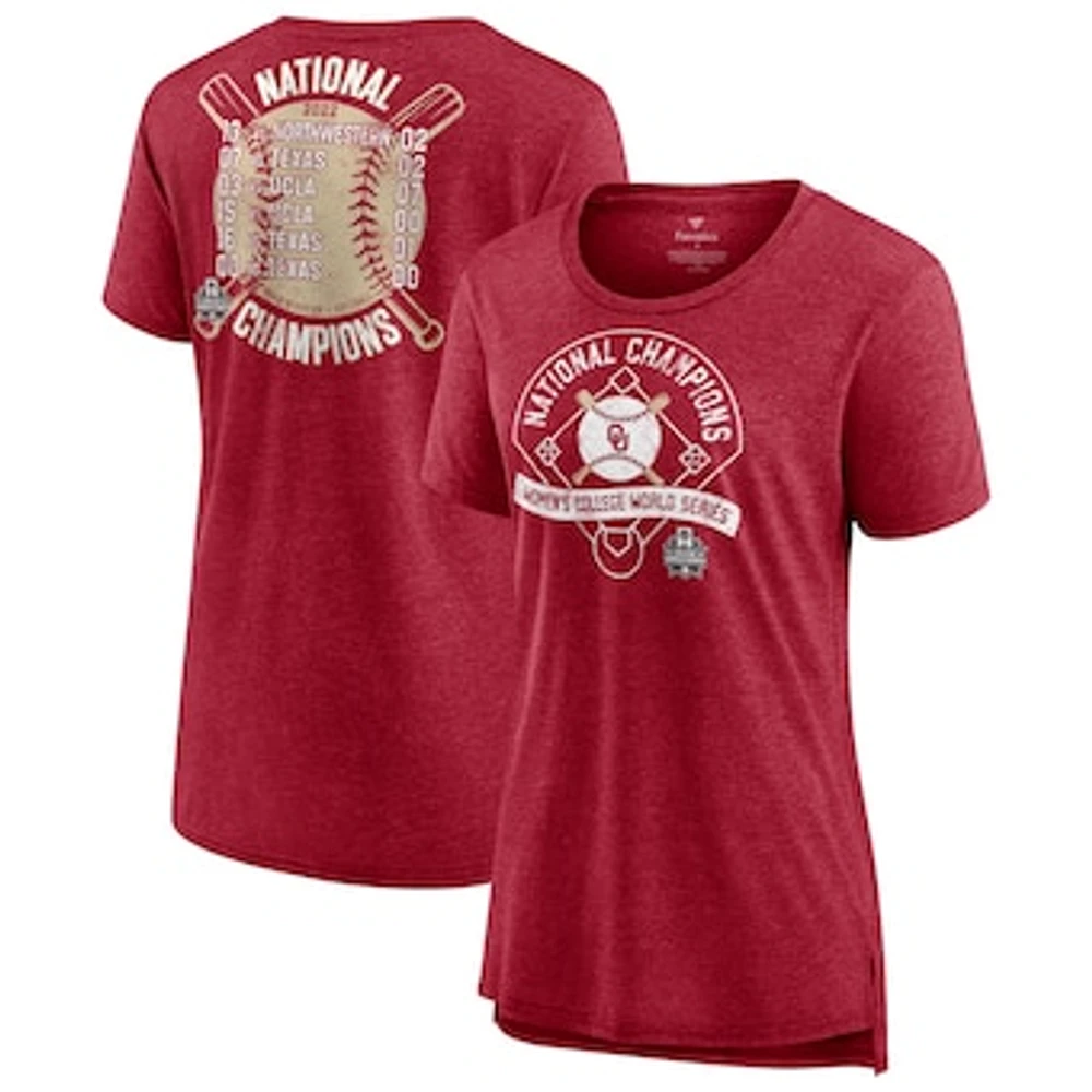 Women's Fanatics Heathered Crimson Oklahoma Sooners 2022 NCAA Softball Women's College World Series Champions Slide Schedule T-Shirt