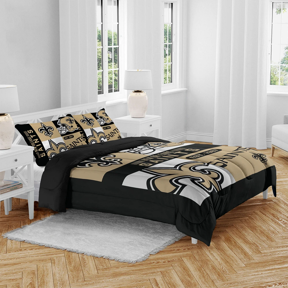 New Orleans Saints Block Logo Three Piece Full/Queen Bed Set