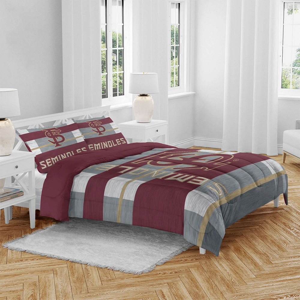 Florida State Seminoles Heathered Stripe 3-Piece Full/Queen Bed Set