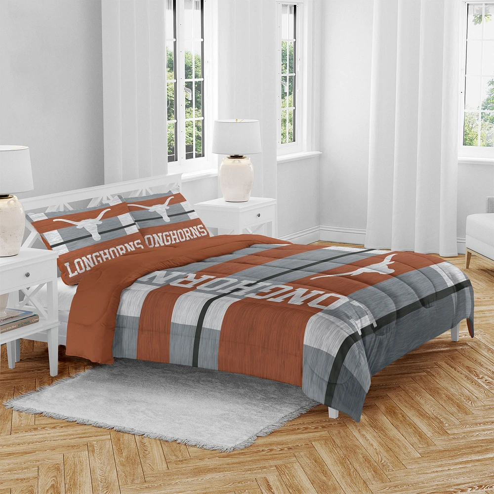 Texas Longhorns Heathered Stripe 3-Piece Full/Queen Bed Set