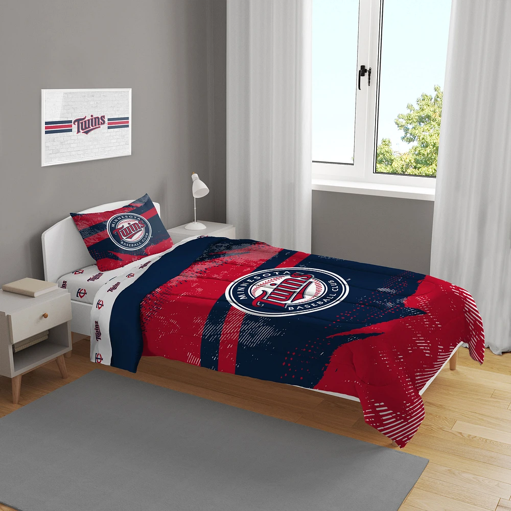 Minnesota Twins Slanted Stripe 4-Piece Twin Bed Set