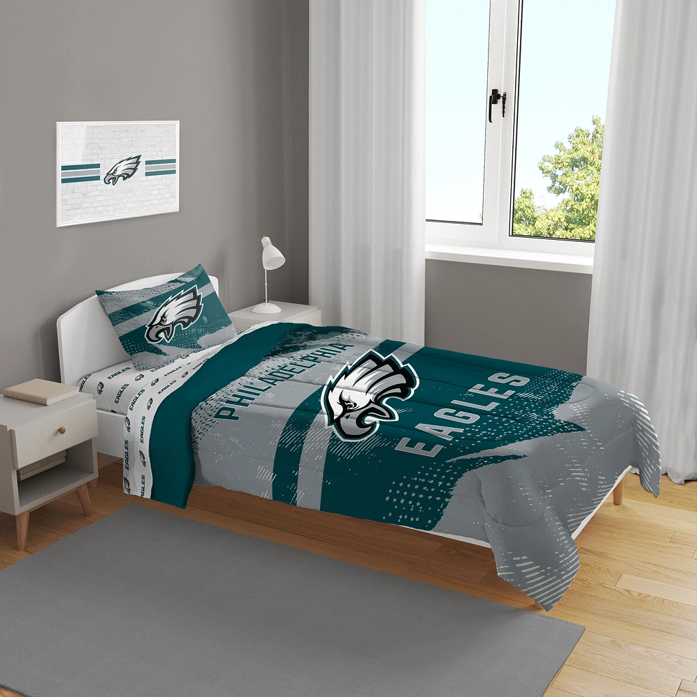Philadelphia Eagles Slanted Stripe 4-Piece Twin Bed Set