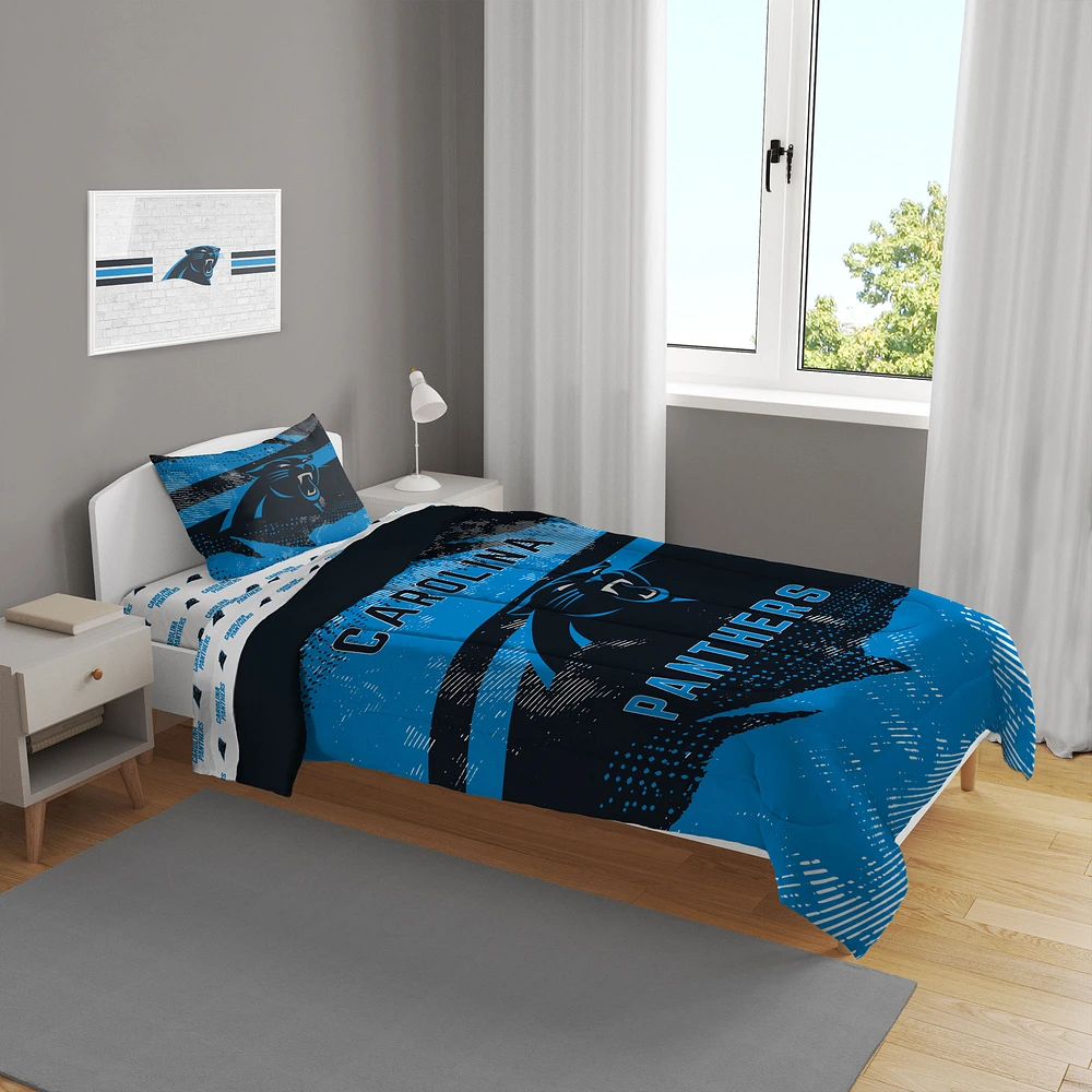 Carolina Panthers Slanted Stripe 4-Piece Twin Bed Set