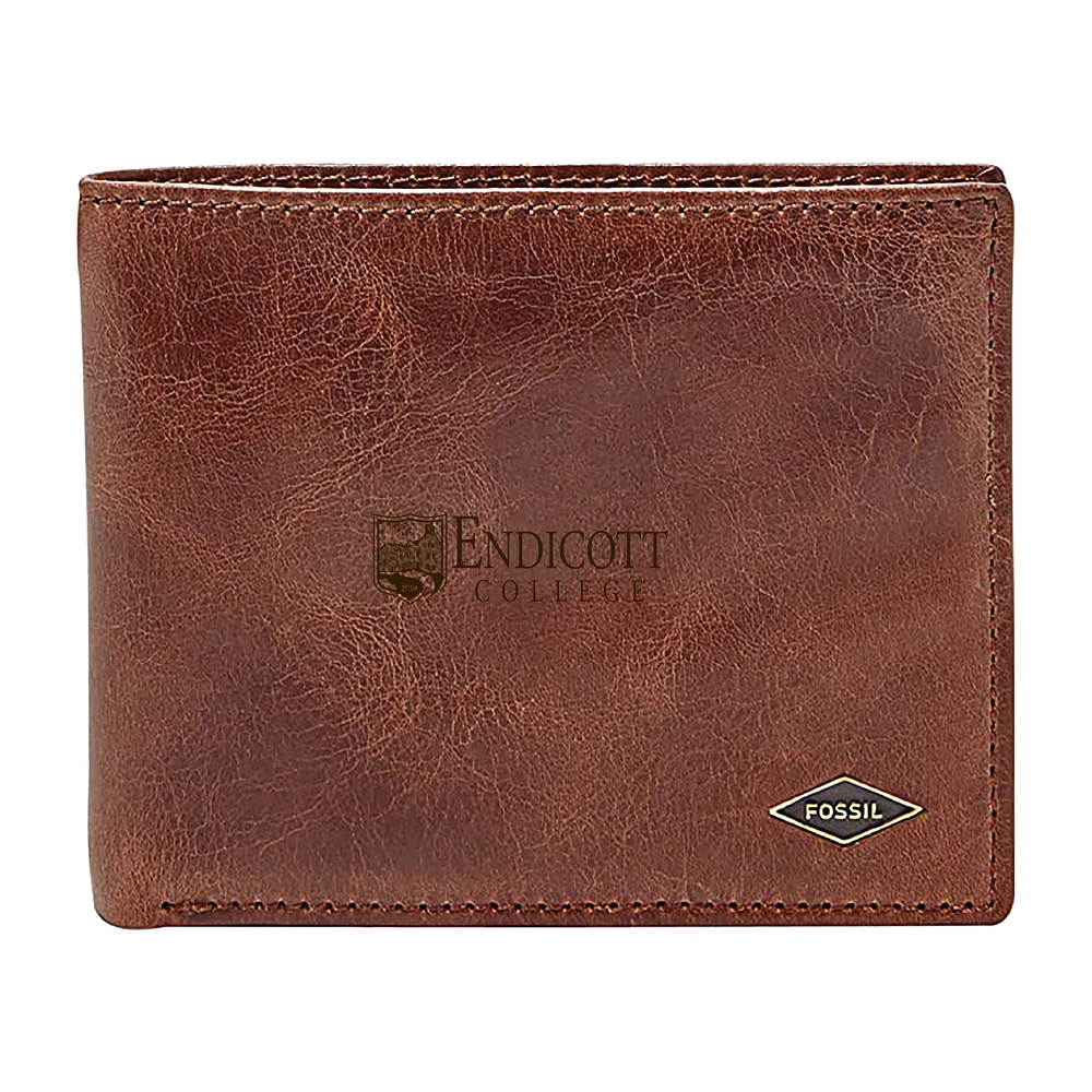 Men's Fossil Brown Endicott College Leather Ryan RFID Flip ID Bifold Wallet