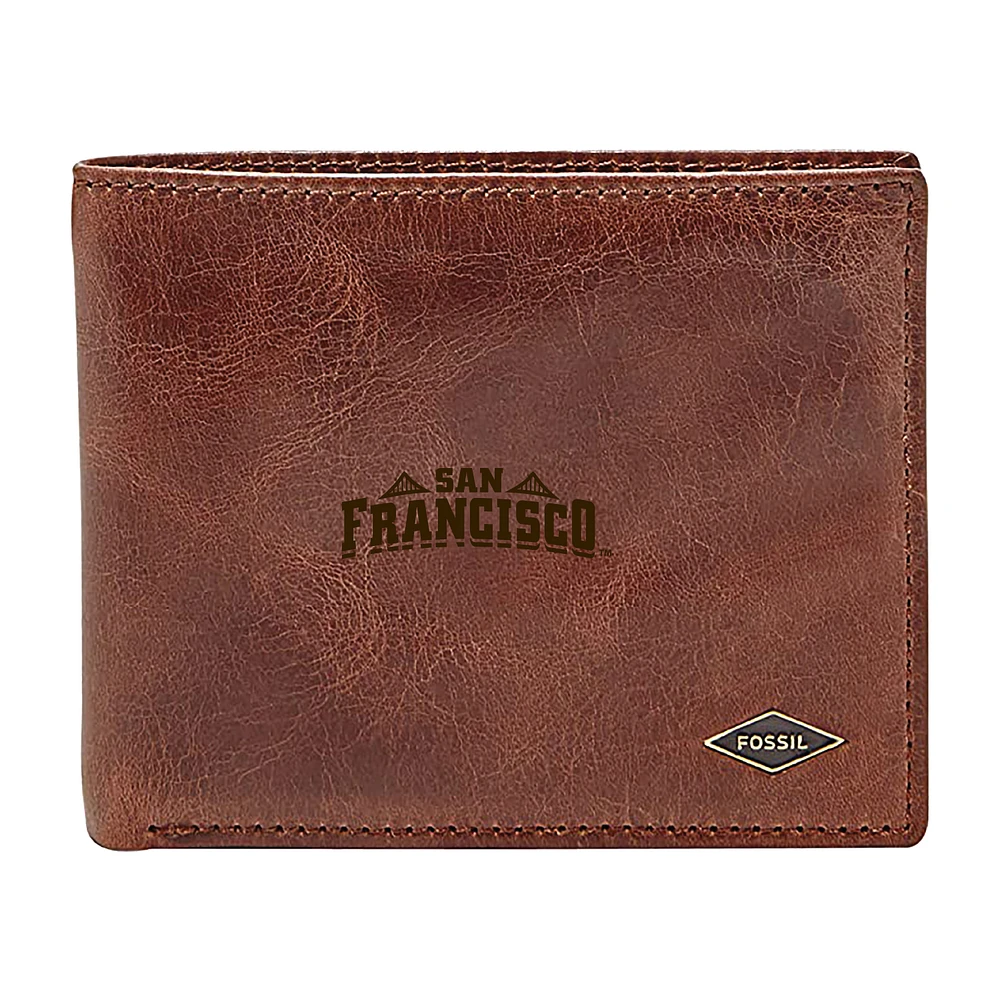 Men's Fossil Brown San Francisco Dons Leather Ryan RFID Flip ID Bifold Wallet