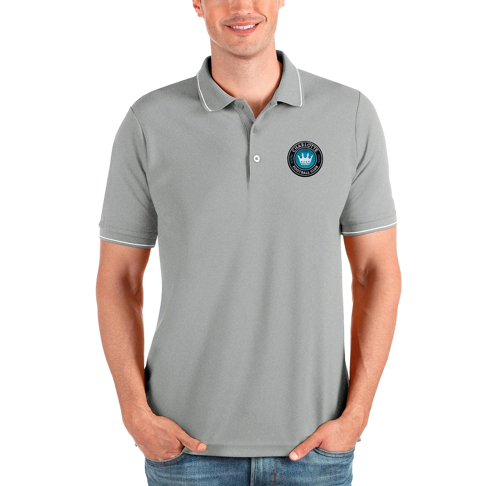 Men's Antigua Heather Gray Charlotte FC Solid Pique Polo